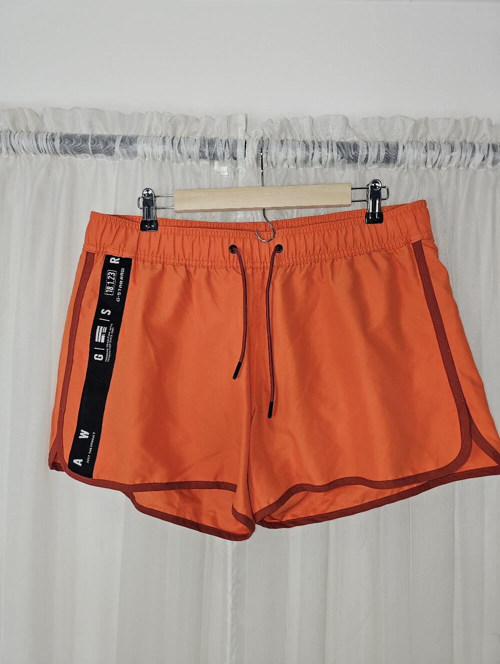 G-Star RAW Acid Orange Dend Tape Swim Shorts Mesh Lined Large New With Tag